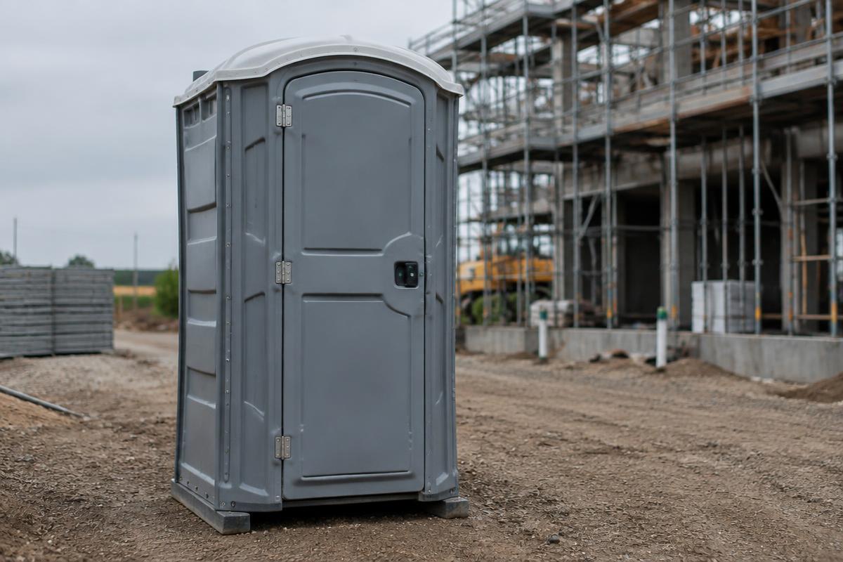 Unbranded standard portable toilet on a construction site
